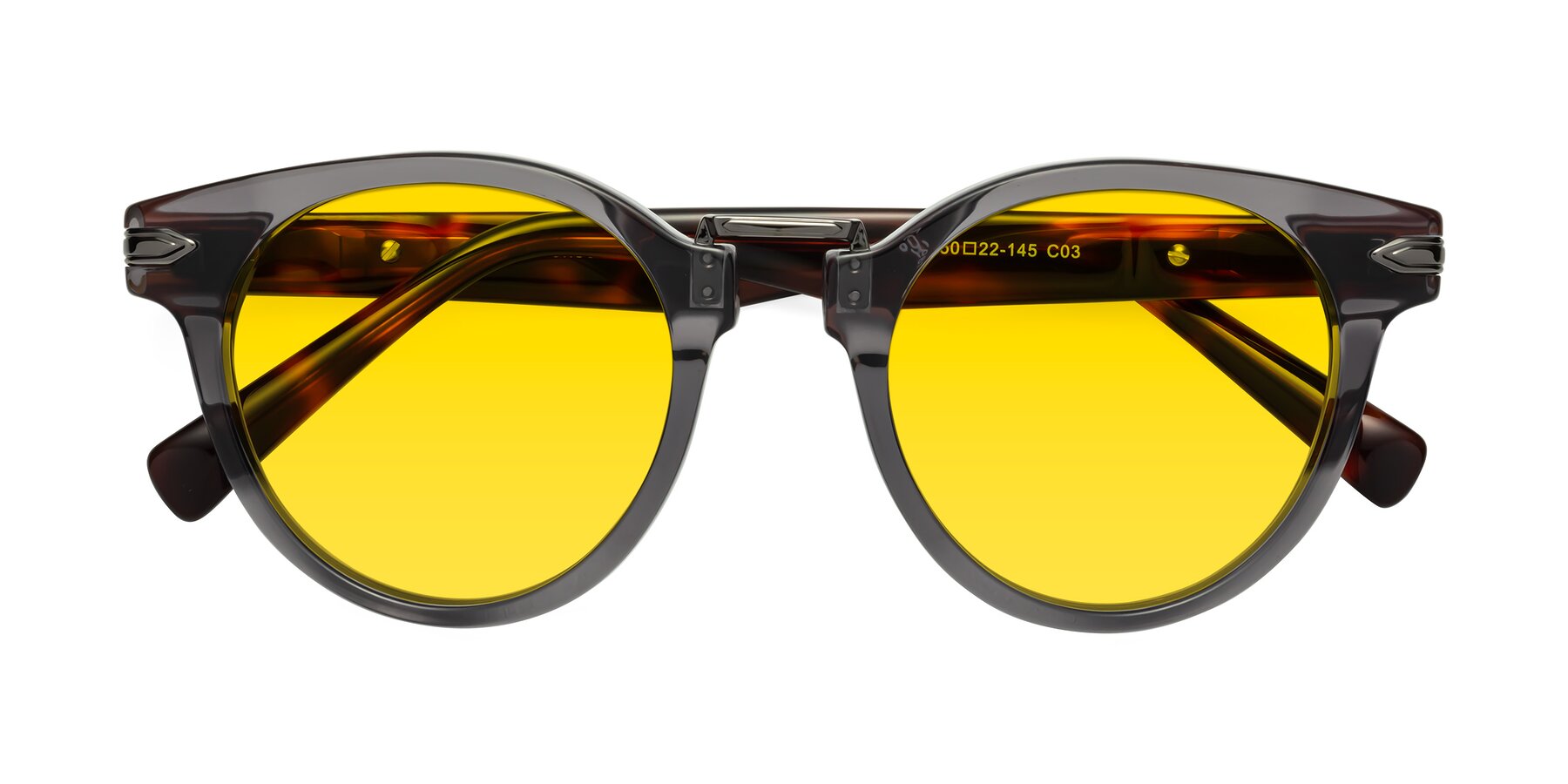 Folded Front of Alfonso in Gray /Tortoise with Yellow Tinted Lenses