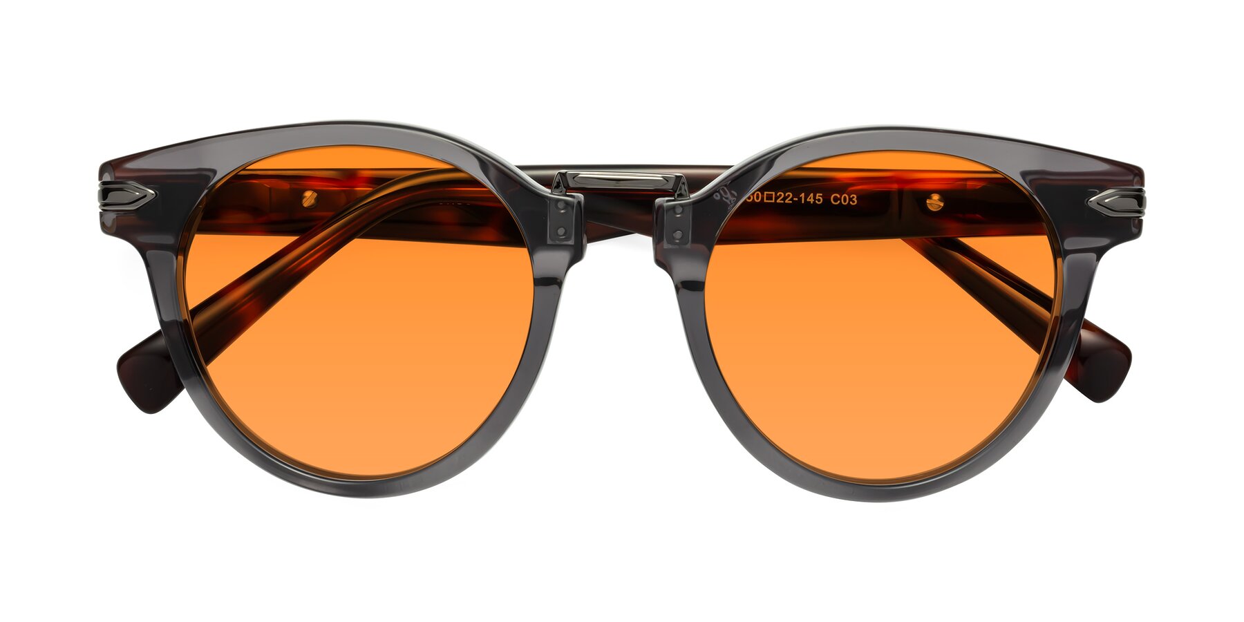 Folded Front of Alfonso in Gray /Tortoise with Orange Tinted Lenses