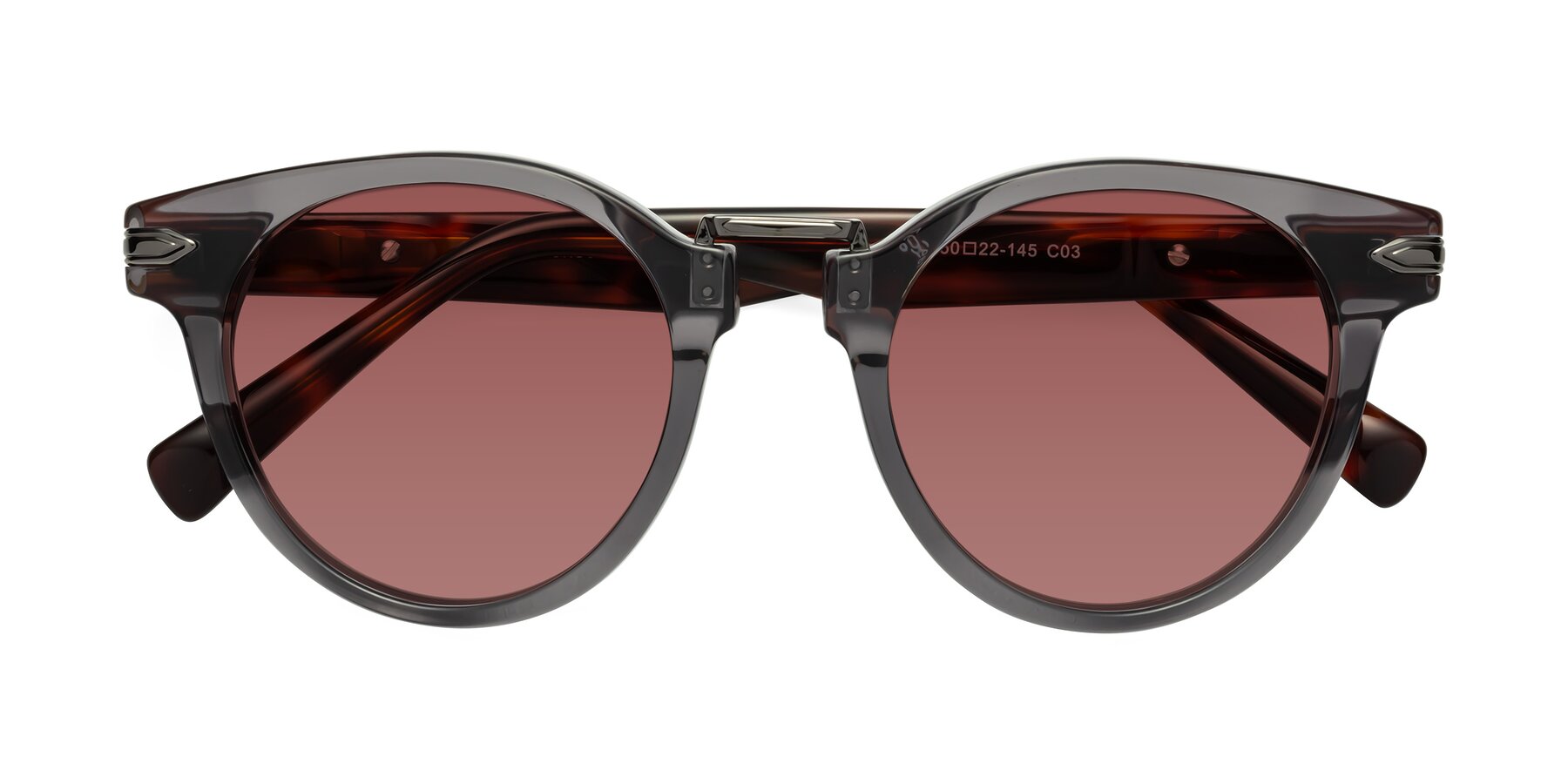 Folded Front of Alfonso in Gray /Tortoise with Garnet Tinted Lenses