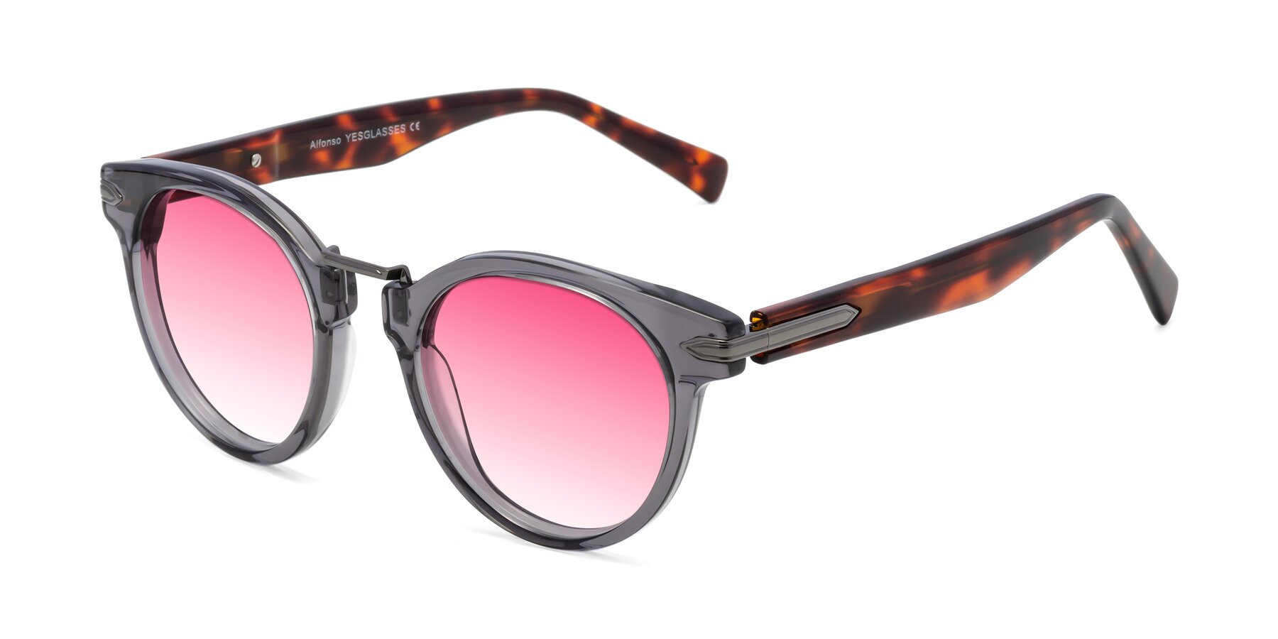 Angle of Alfonso in Gray /Tortoise with Pink Gradient Lenses