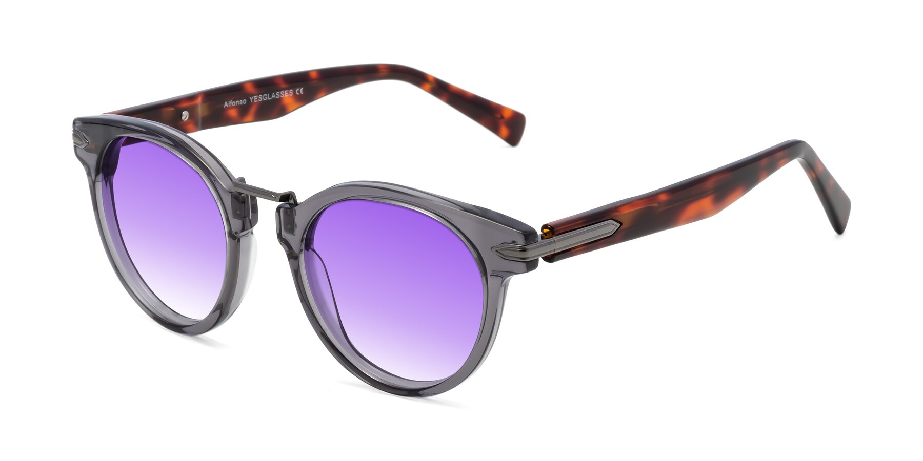 Angle of Alfonso in Gray /Tortoise with Purple Gradient Lenses