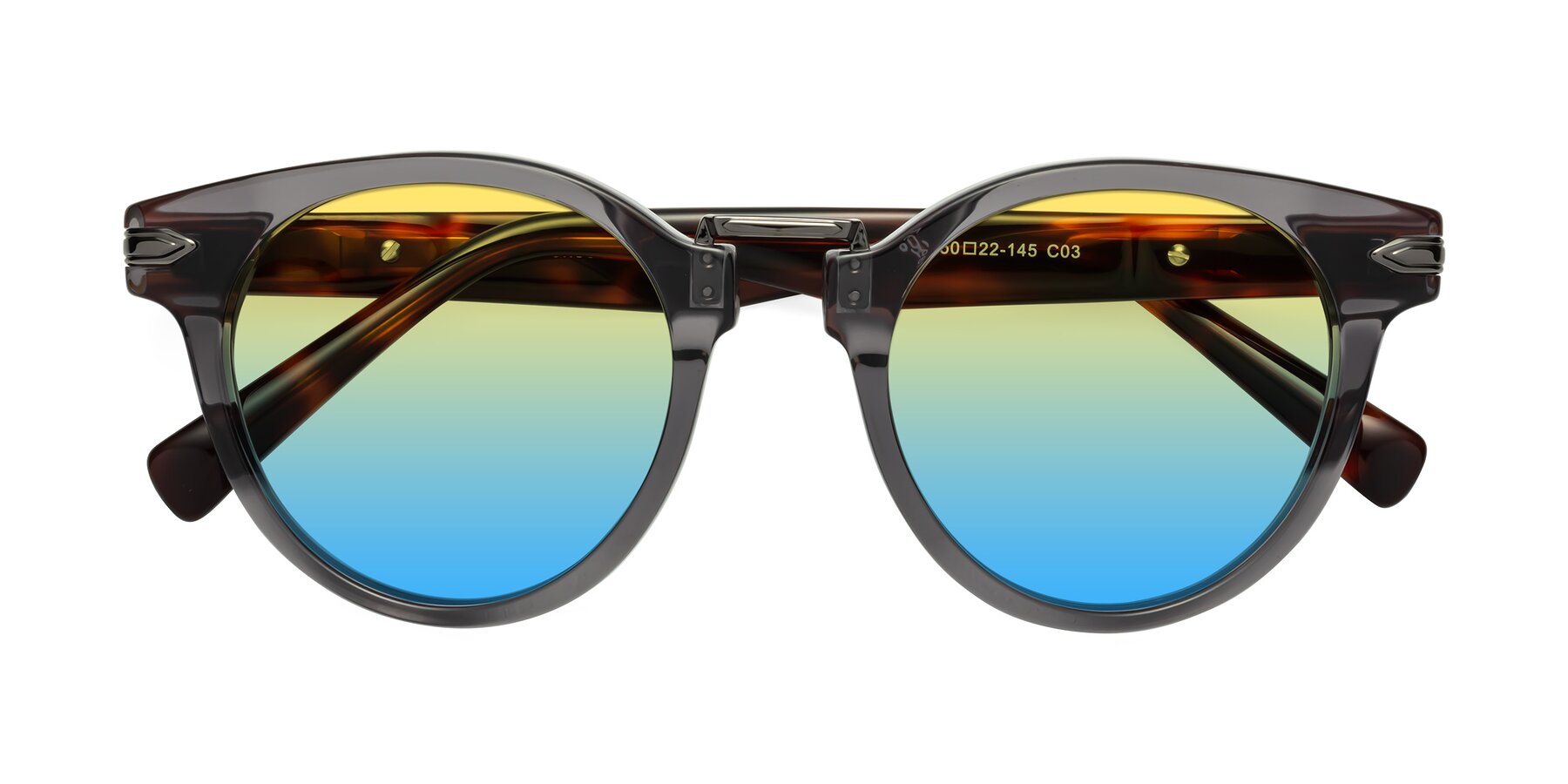 Folded Front of Alfonso in Gray /Tortoise with Yellow / Blue Gradient Lenses