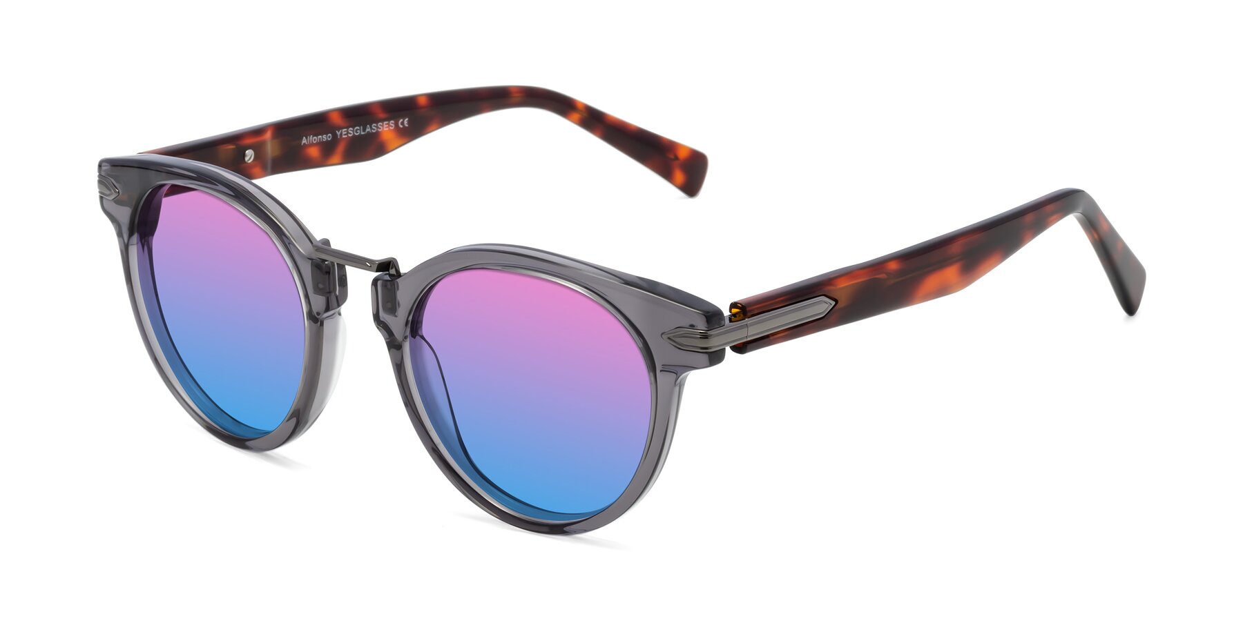Angle of Alfonso in Gray /Tortoise with Pink / Blue Gradient Lenses