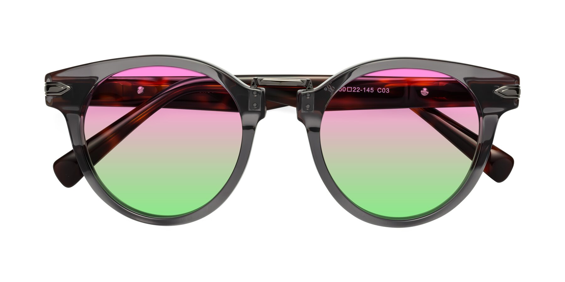 Folded Front of Alfonso in Gray /Tortoise with Pink / Green Gradient Lenses