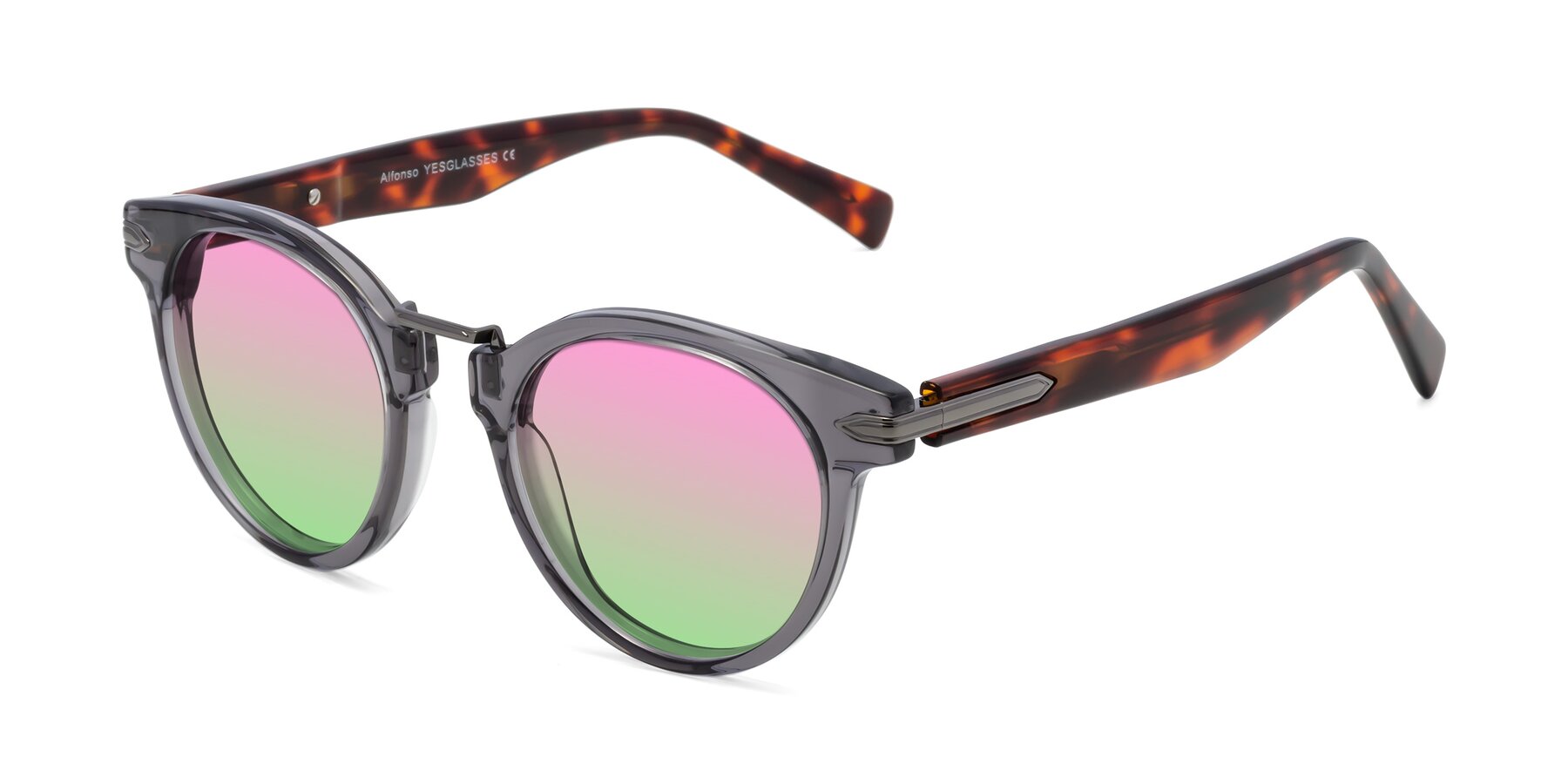 Angle of Alfonso in Gray /Tortoise with Pink / Green Gradient Lenses