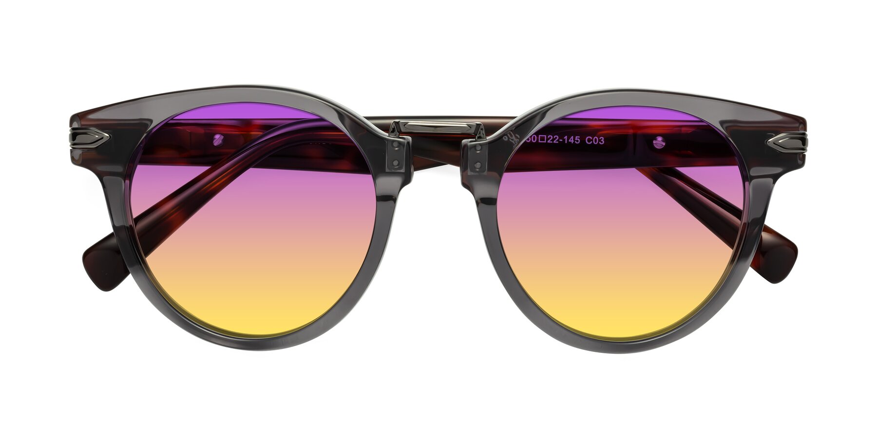 Folded Front of Alfonso in Gray /Tortoise with Purple / Yellow Gradient Lenses