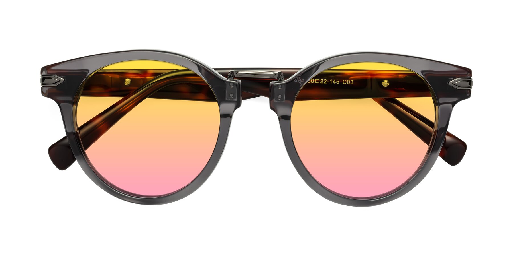 Folded Front of Alfonso in Gray /Tortoise with Yellow / Pink Gradient Lenses