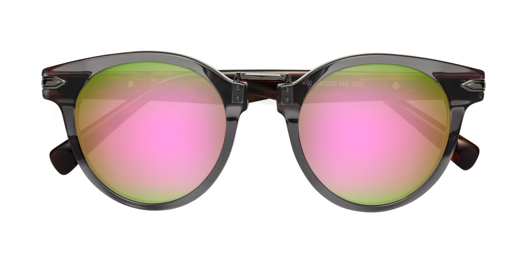 Folded Front of Alfonso in Gray /Tortoise with Pink Mirrored Lenses