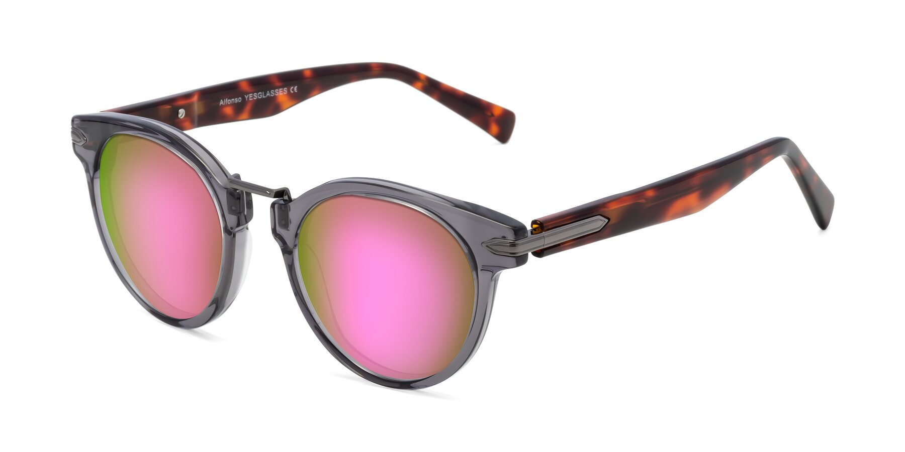 Angle of Alfonso in Gray /Tortoise with Pink Mirrored Lenses