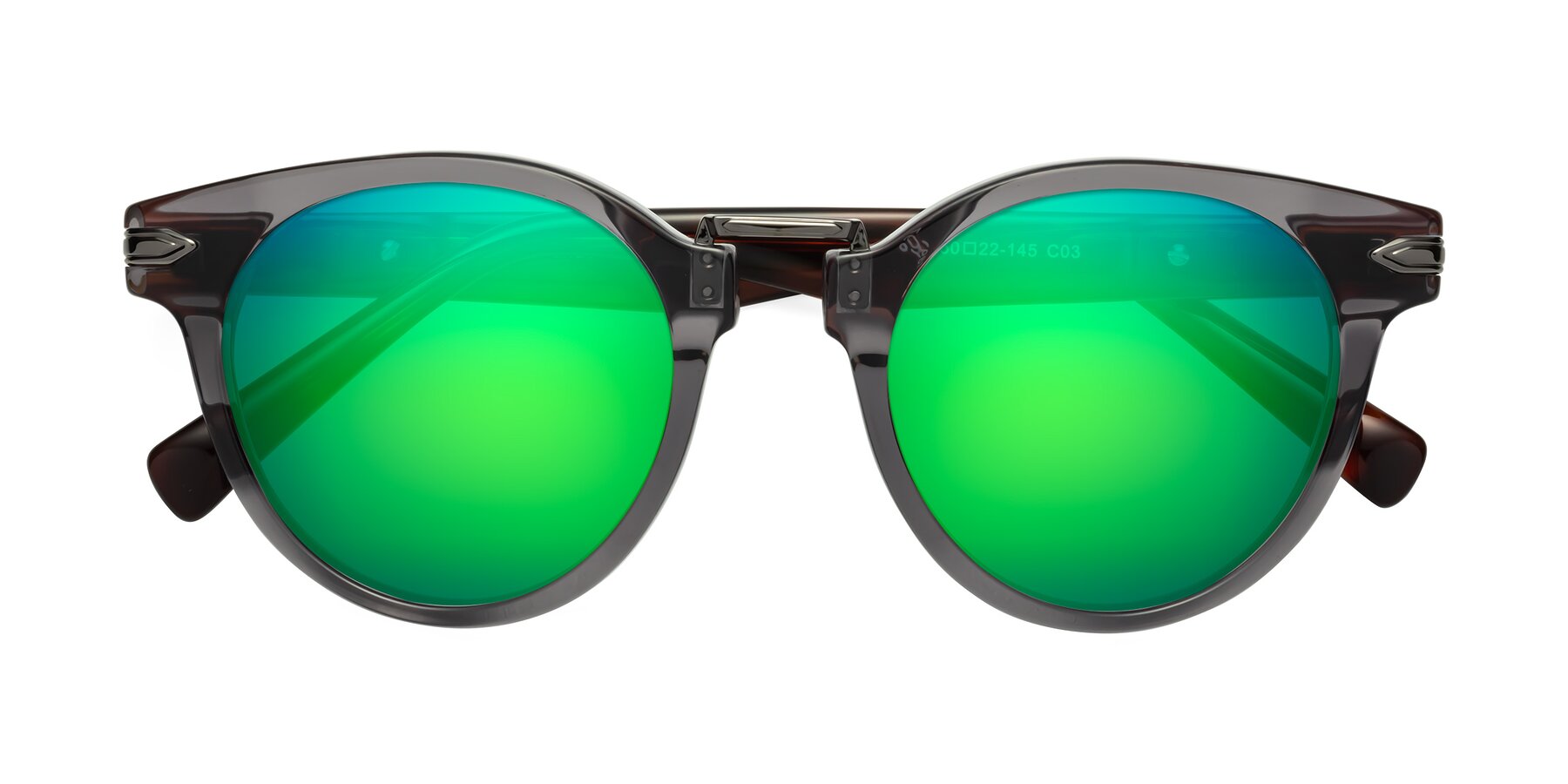 Folded Front of Alfonso in Gray /Tortoise with Green Mirrored Lenses