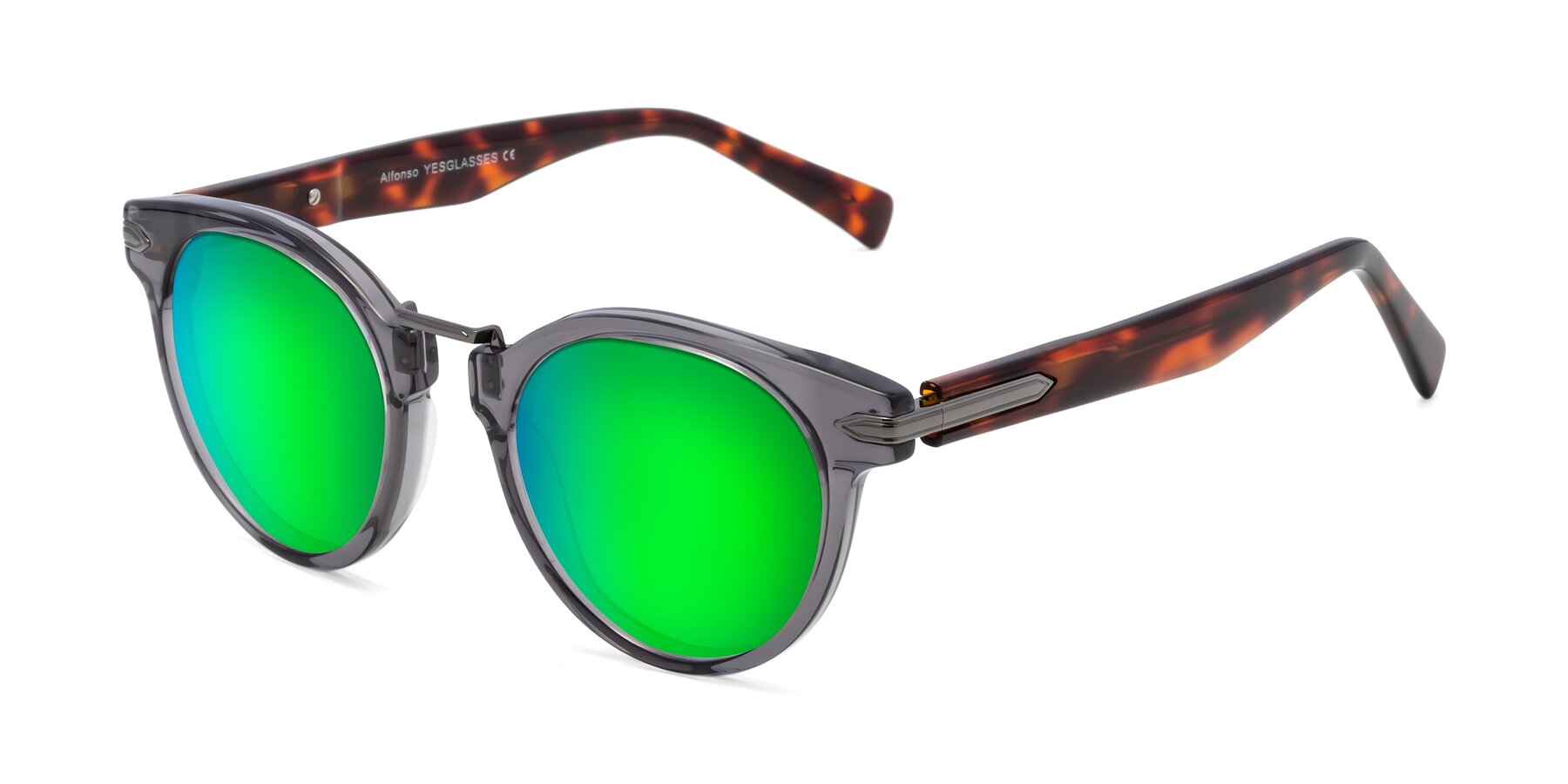 Angle of Alfonso in Gray /Tortoise with Green Mirrored Lenses