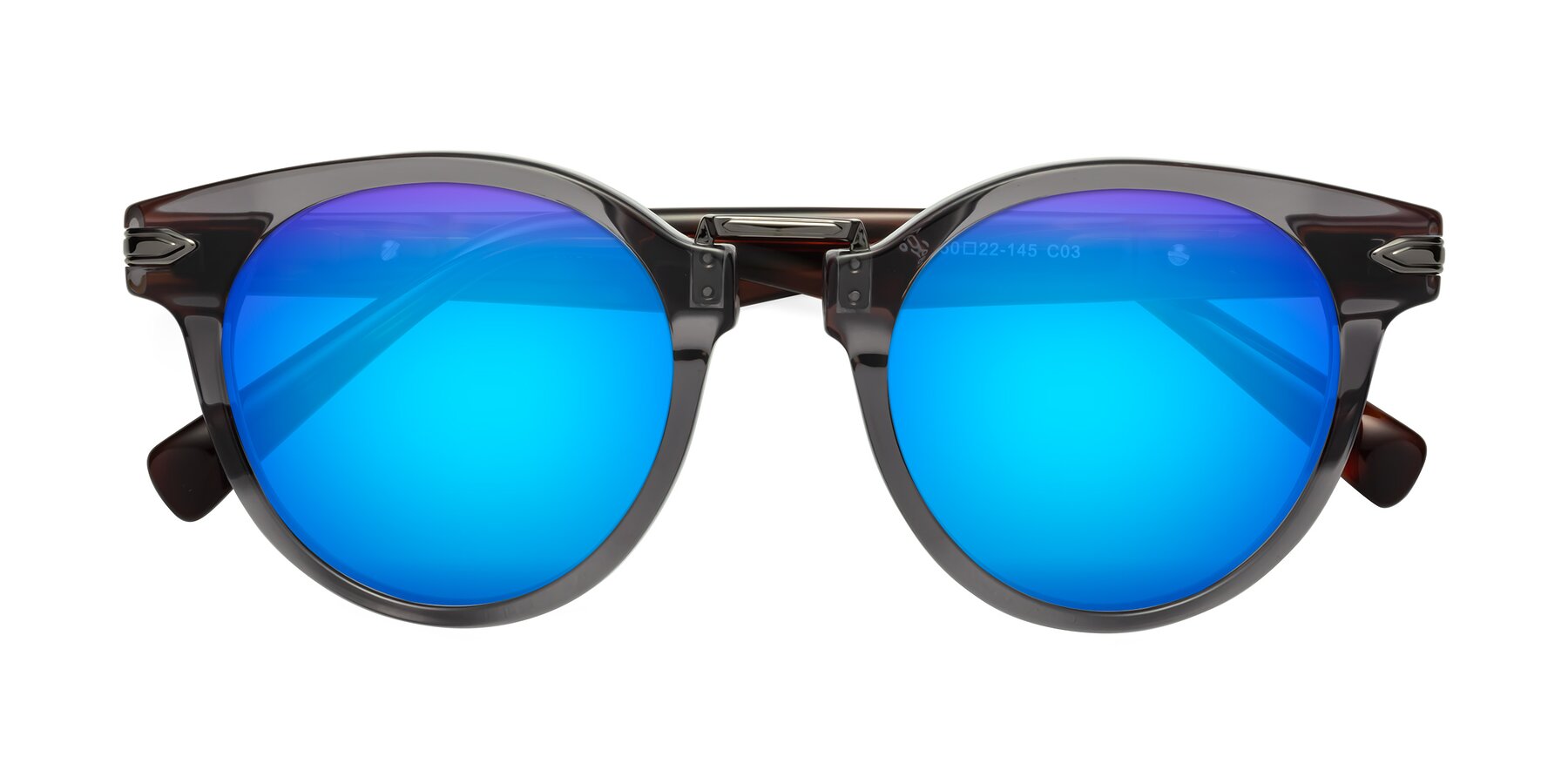 Folded Front of Alfonso in Gray /Tortoise with Blue Mirrored Lenses