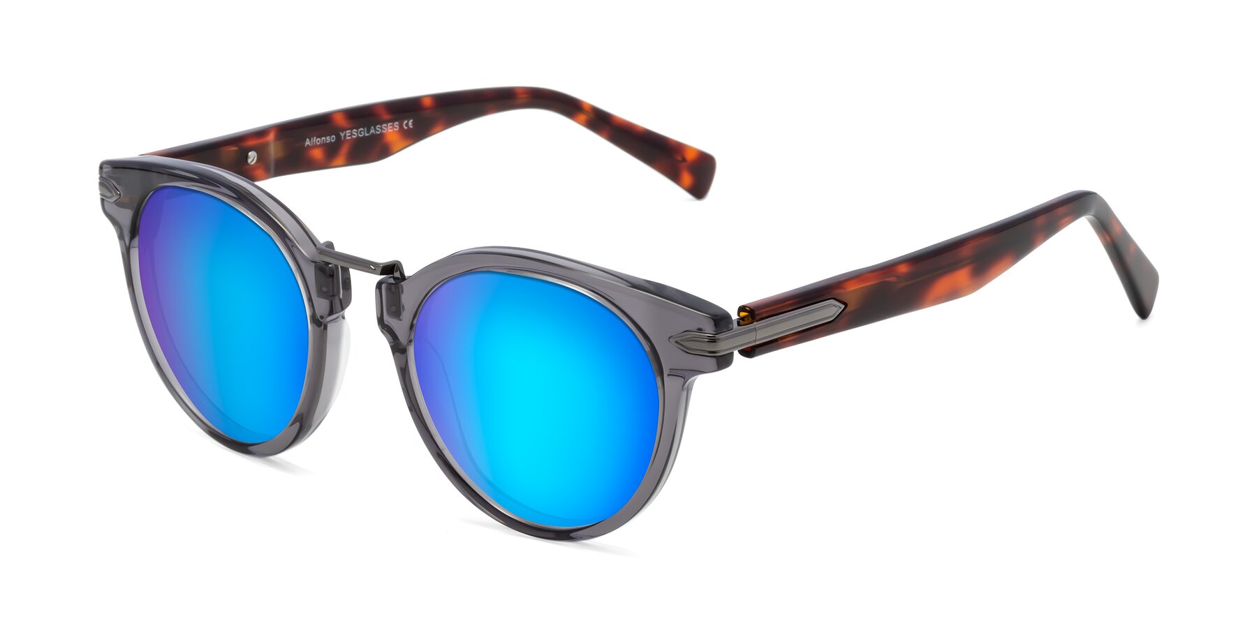 Angle of Alfonso in Gray /Tortoise with Blue Mirrored Lenses