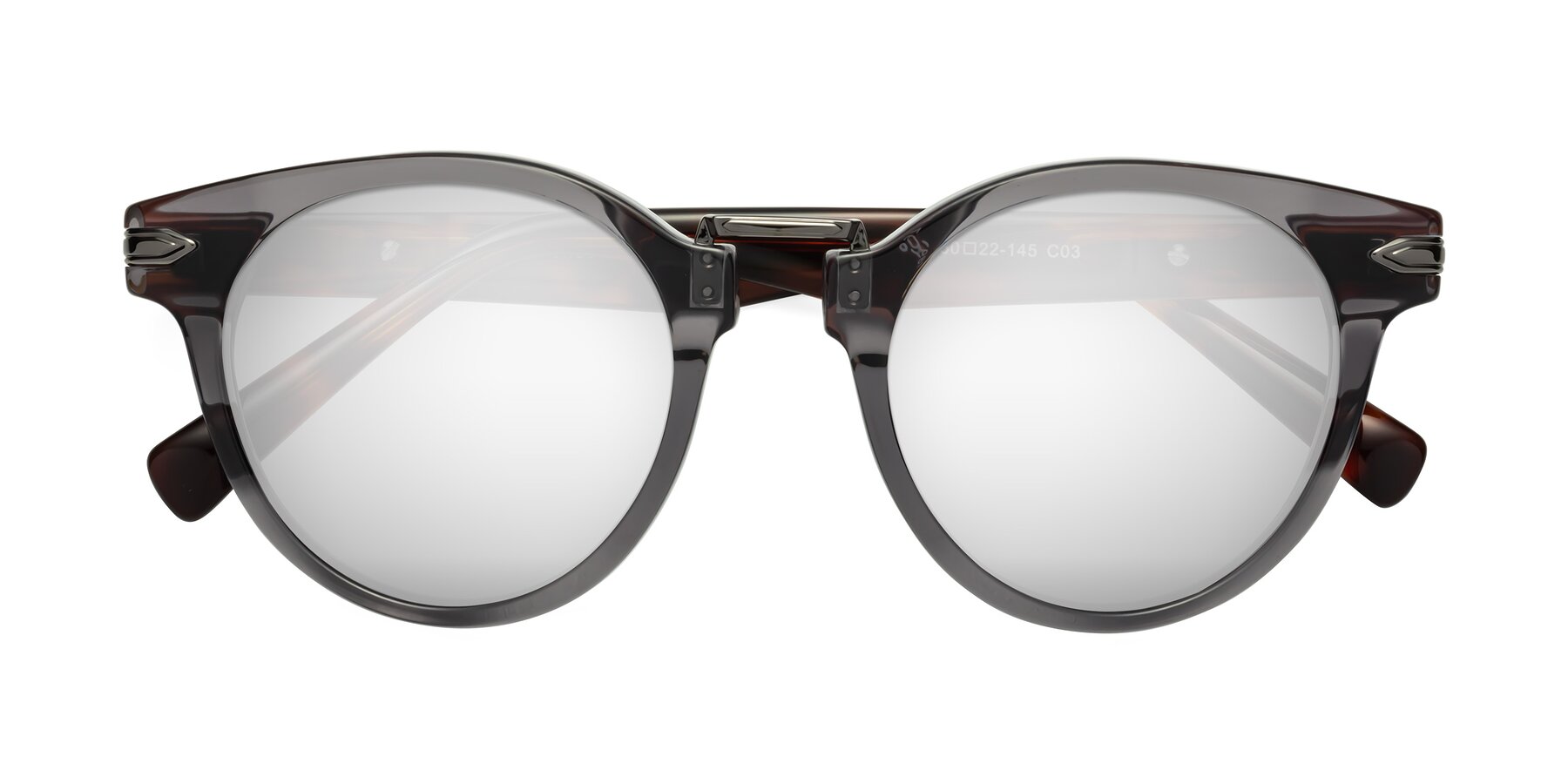 Folded Front of Alfonso in Gray /Tortoise with Silver Mirrored Lenses