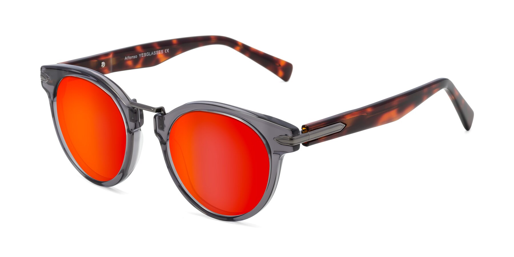 Angle of Alfonso in Gray /Tortoise with Red Gold Mirrored Lenses