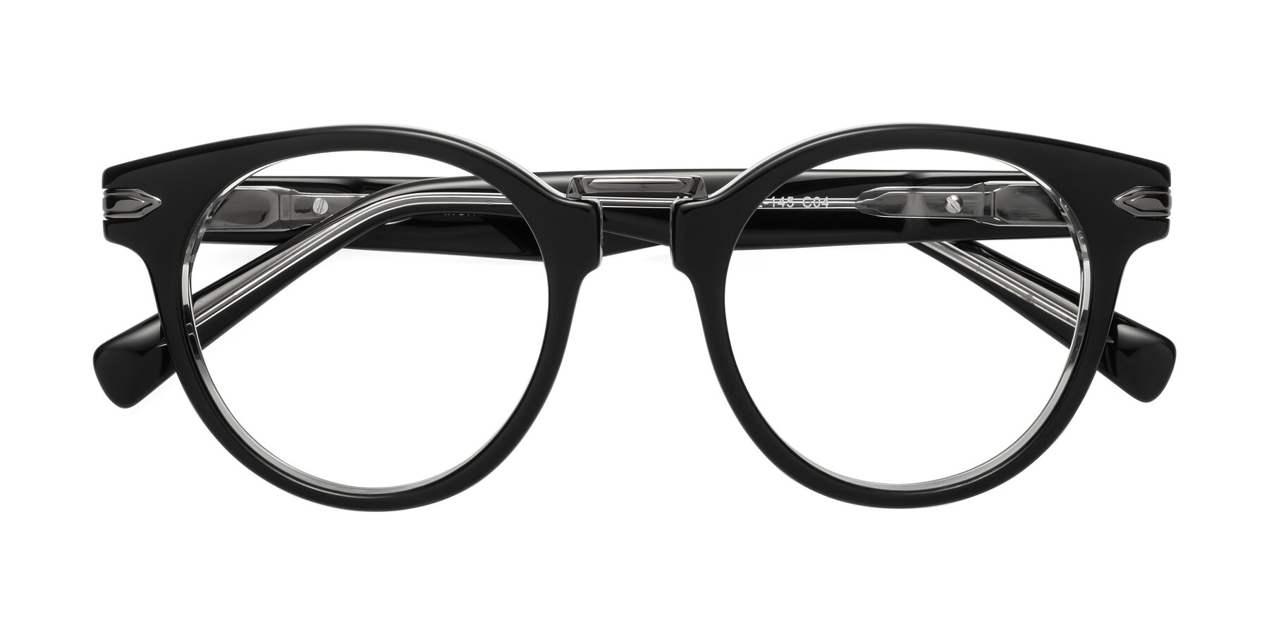 Folded Front of Alfonso in Black-Clear with Clear Eyeglass Lenses