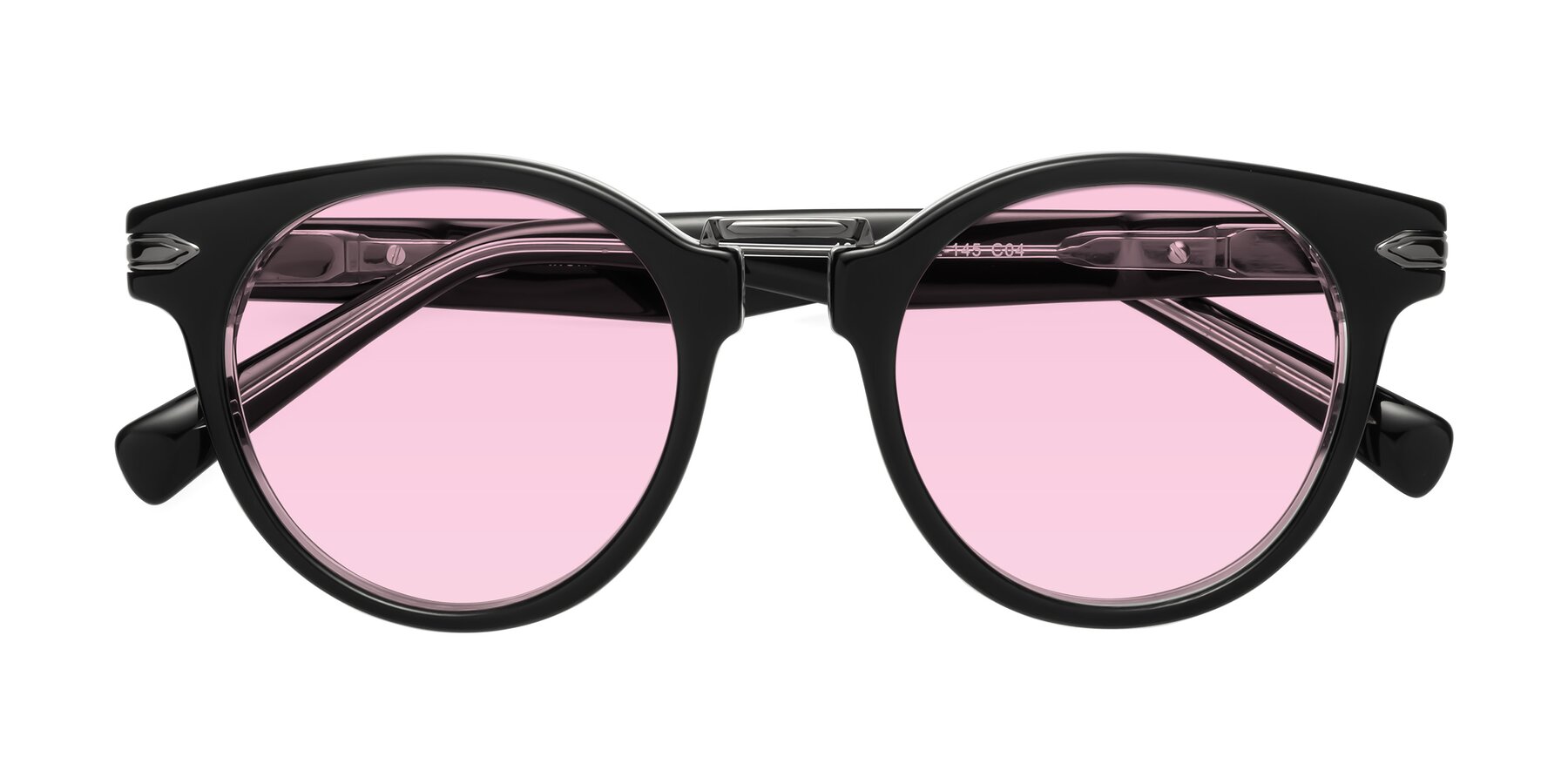 Folded Front of Alfonso in Black-Clear with Light Pink Tinted Lenses