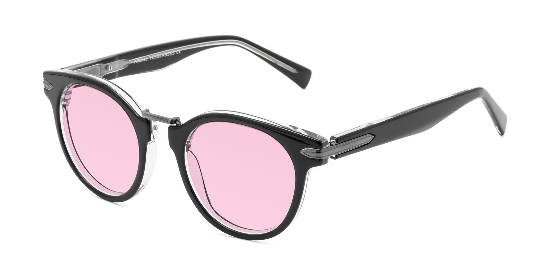 Angle of Alfonso in Black-Clear with Light Pink Tinted Lenses