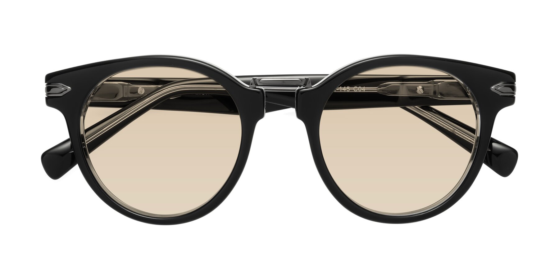 Folded Front of Alfonso in Black-Clear with Light Brown Tinted Lenses