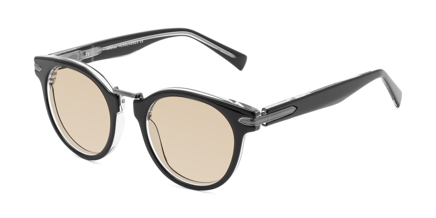 Angle of Alfonso in Black-Clear with Light Brown Tinted Lenses