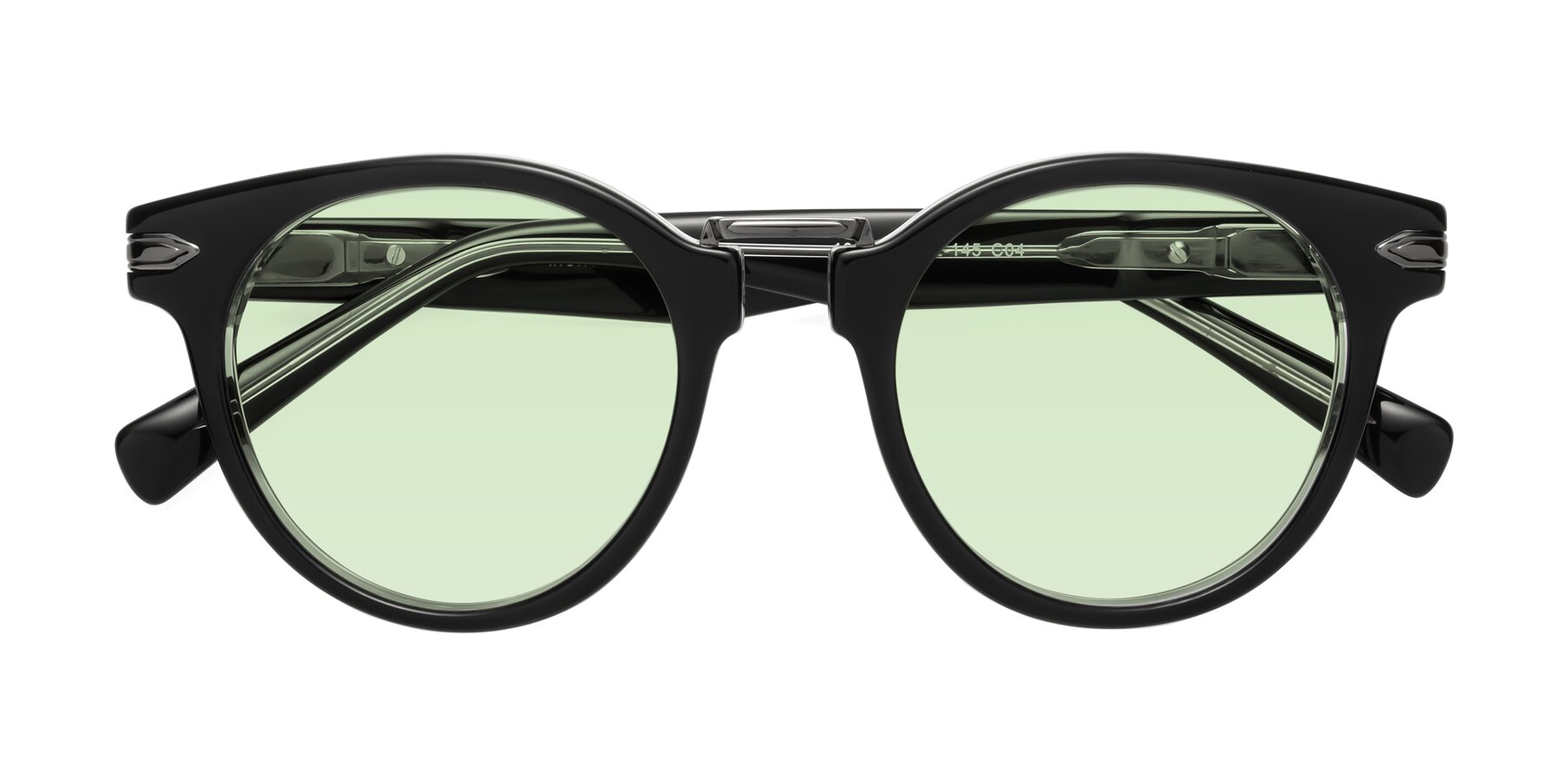 Folded Front of Alfonso in Black-Clear with Light Green Tinted Lenses