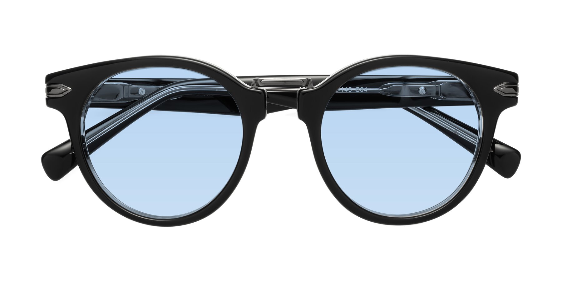 Folded Front of Alfonso in Black-Clear with Light Blue Tinted Lenses