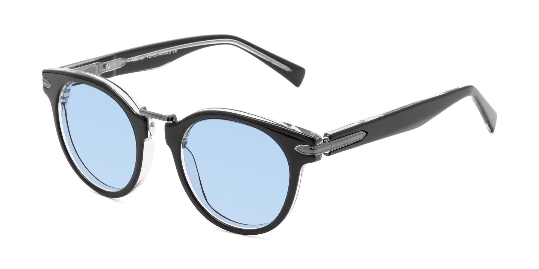 Angle of Alfonso in Black-Clear with Light Blue Tinted Lenses