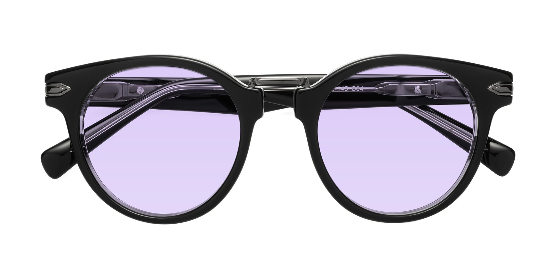 Folded Front of Alfonso in Black-Clear with Light Purple Tinted Lenses