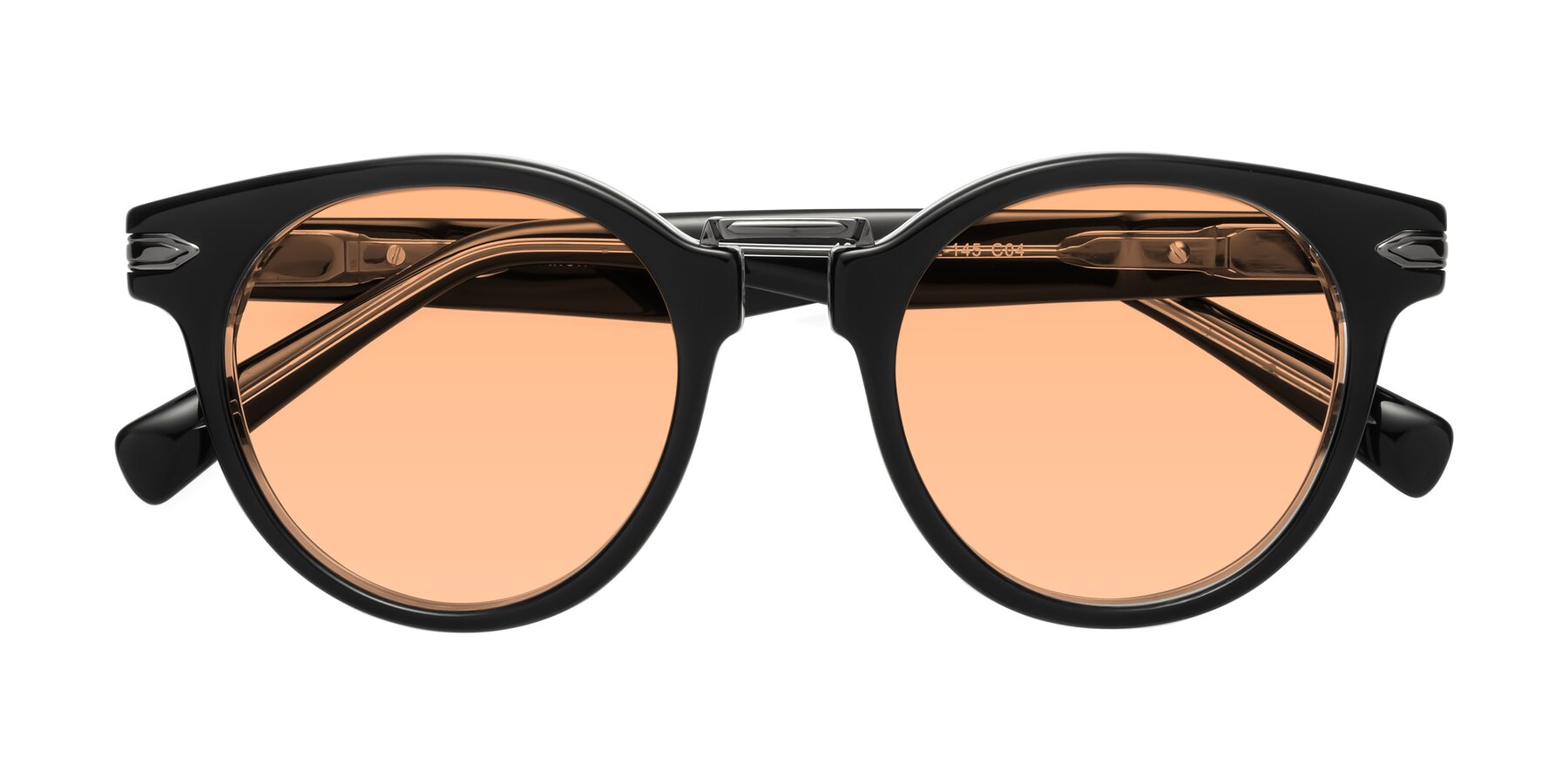 Folded Front of Alfonso in Black-Clear with Light Orange Tinted Lenses