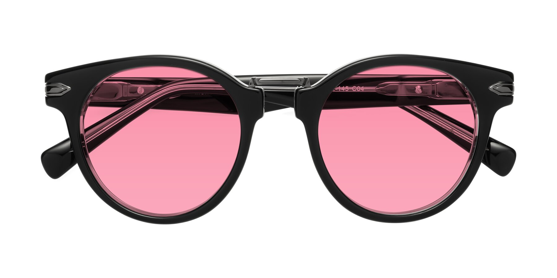 Folded Front of Alfonso in Black-Clear with Pink Tinted Lenses