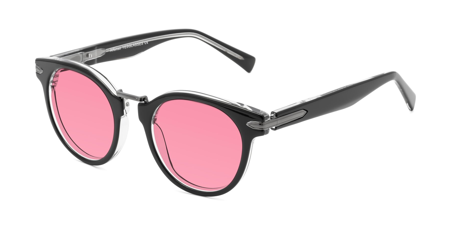 Angle of Alfonso in Black-Clear with Pink Tinted Lenses