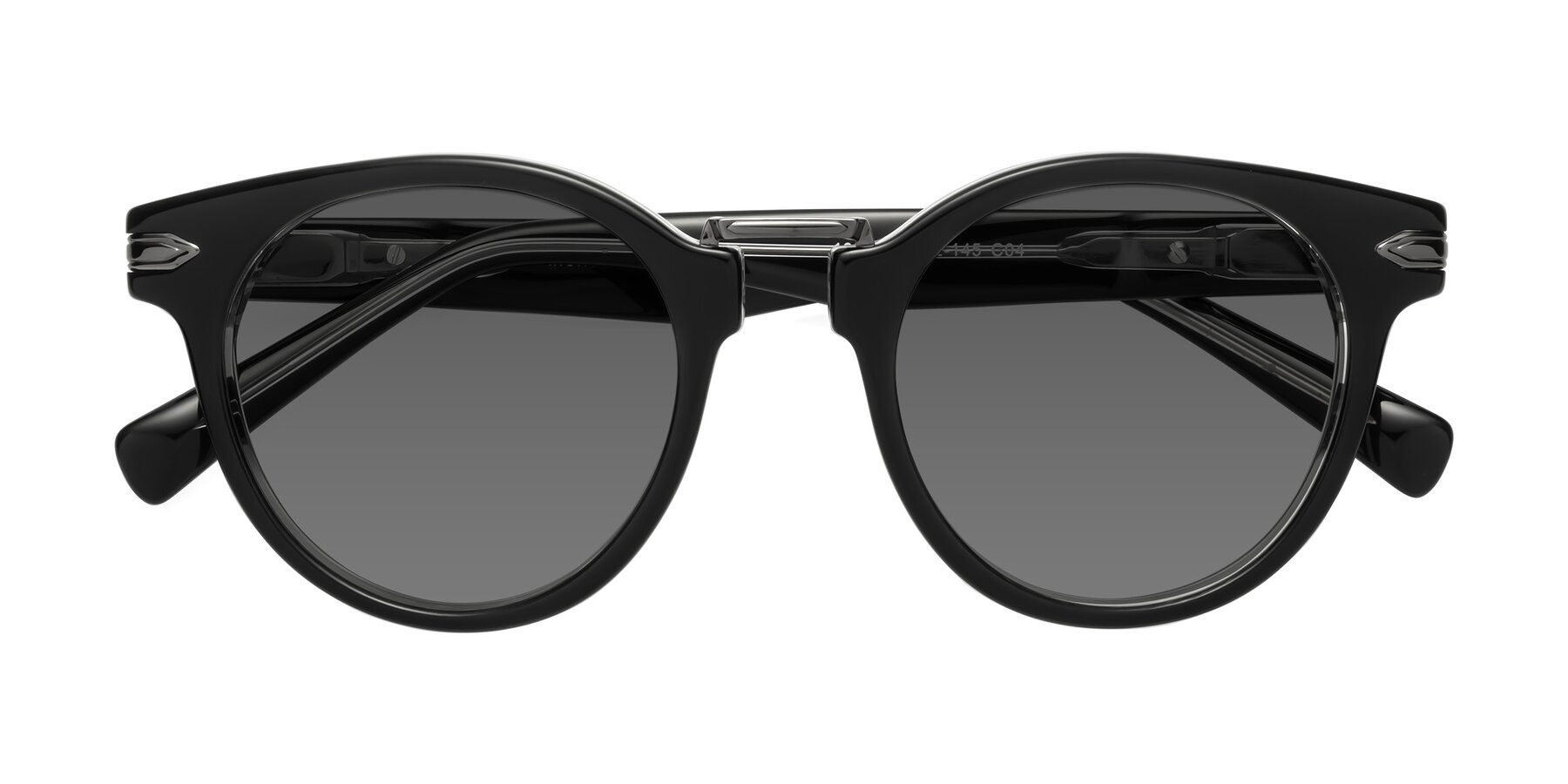 Folded Front of Alfonso in Black-Clear with Medium Gray Tinted Lenses