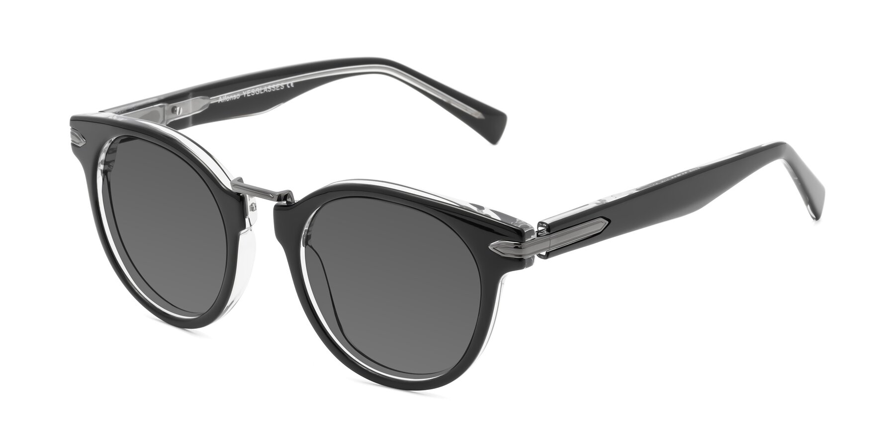 Angle of Alfonso in Black-Clear with Medium Gray Tinted Lenses