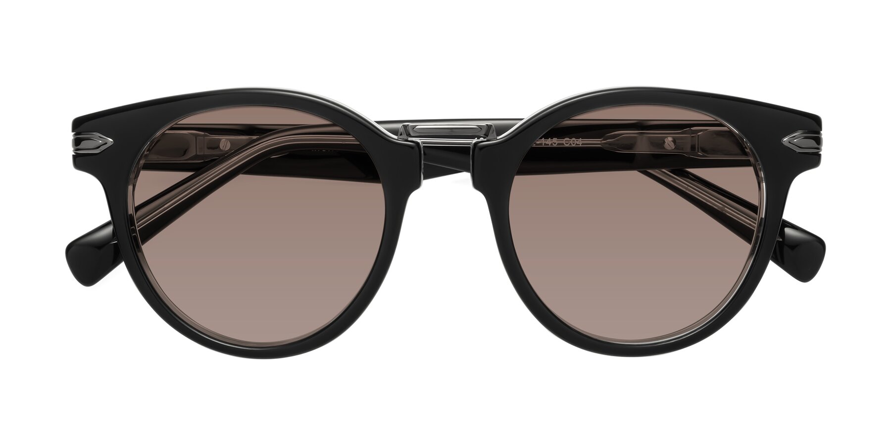 Folded Front of Alfonso in Black-Clear with Medium Brown Tinted Lenses