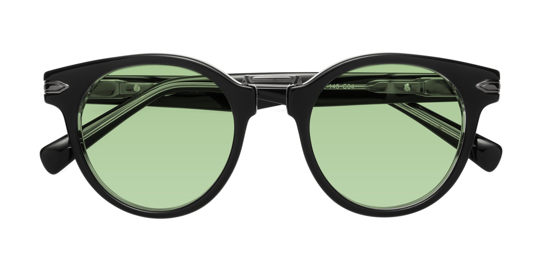 Folded Front of Alfonso in Black-Clear with Medium Green Tinted Lenses