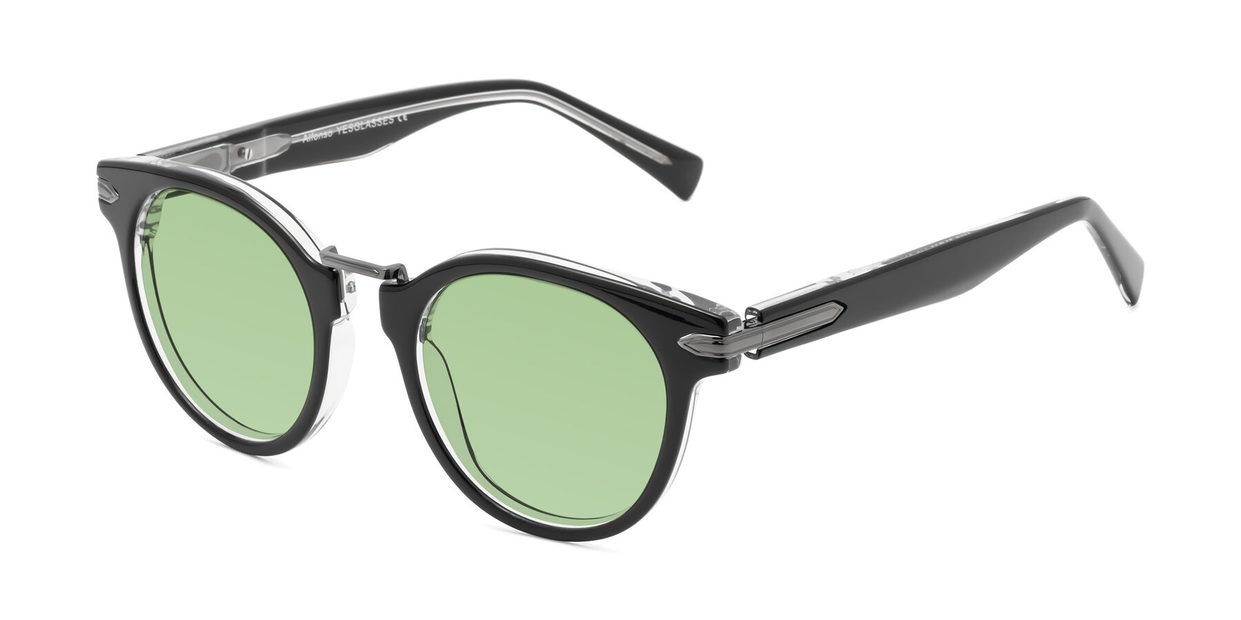 Angle of Alfonso in Black-Clear with Medium Green Tinted Lenses