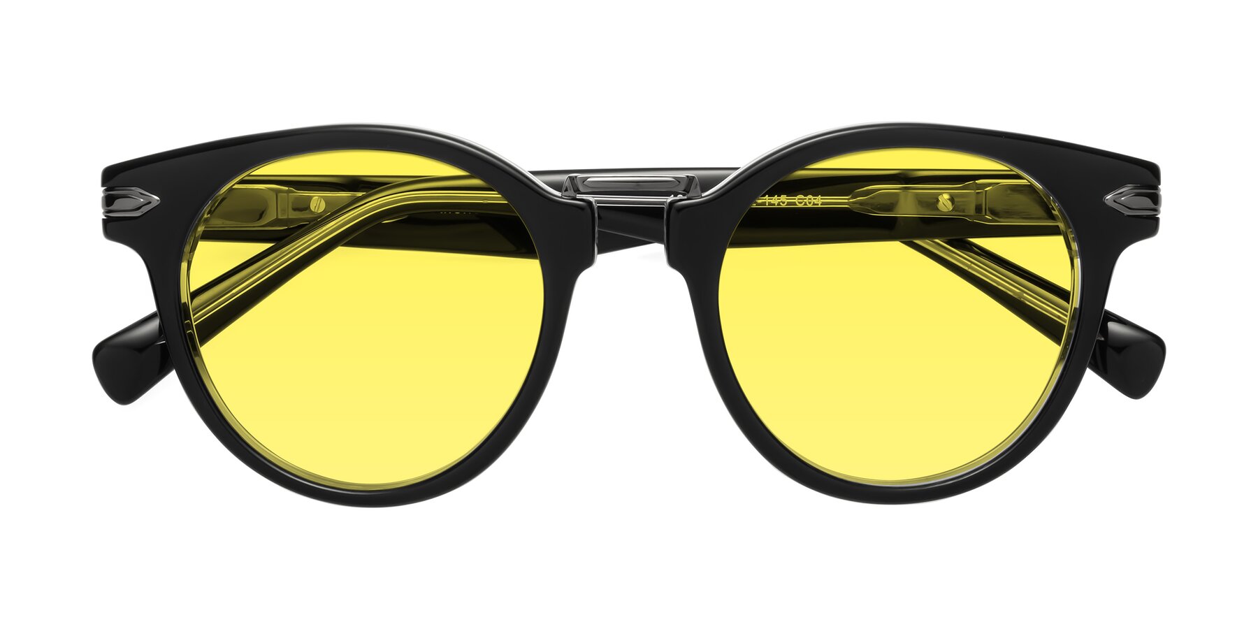 Folded Front of Alfonso in Black-Clear with Medium Yellow Tinted Lenses