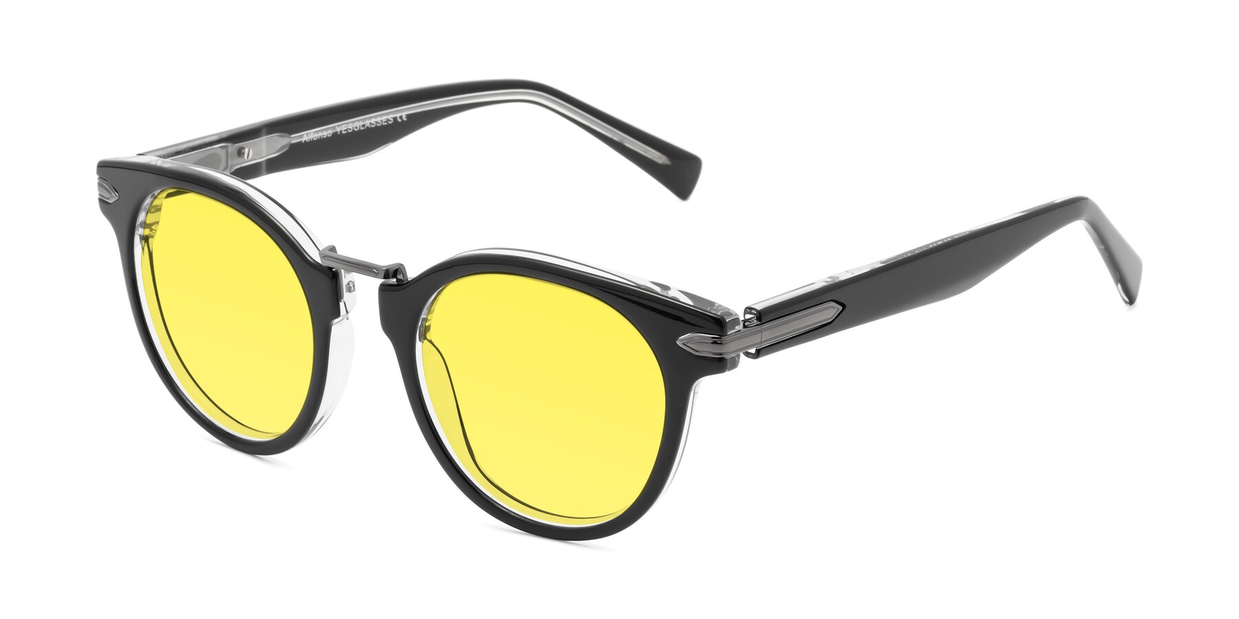 Angle of Alfonso in Black-Clear with Medium Yellow Tinted Lenses
