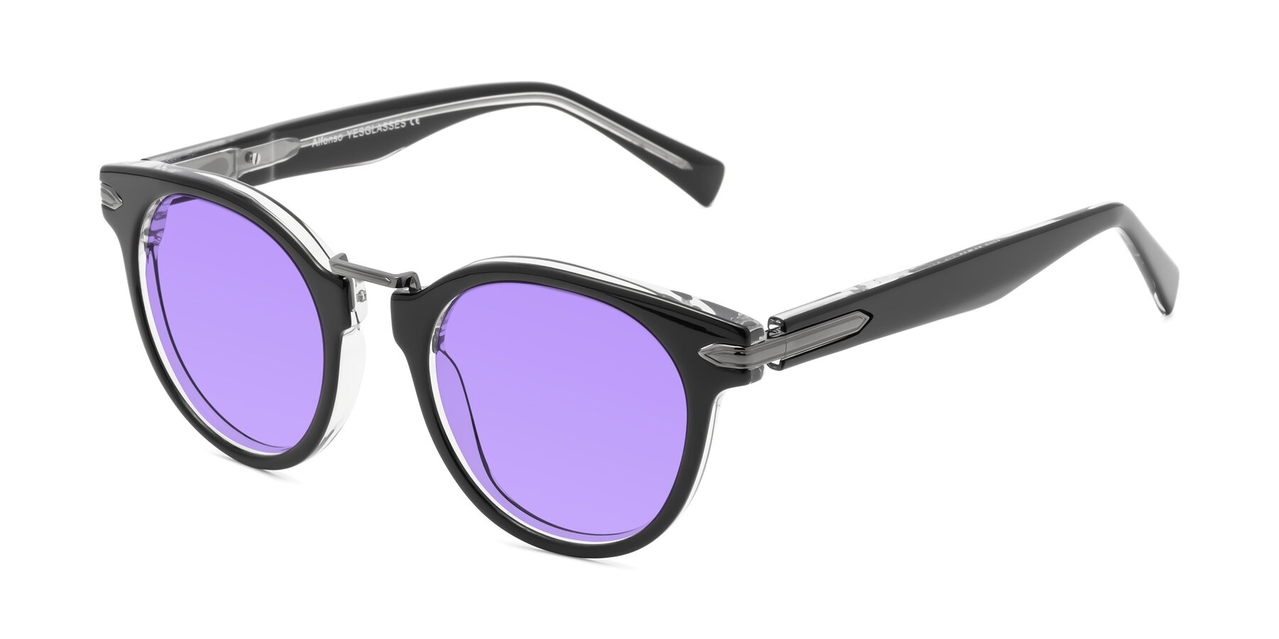 Angle of Alfonso in Black-Clear with Medium Purple Tinted Lenses