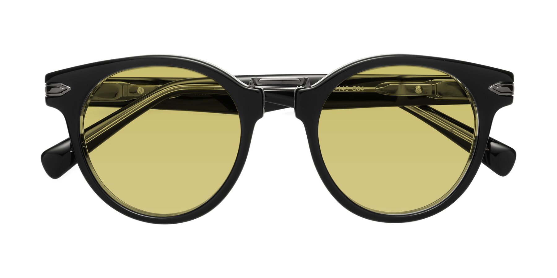Folded Front of Alfonso in Black-Clear with Medium Champagne Tinted Lenses