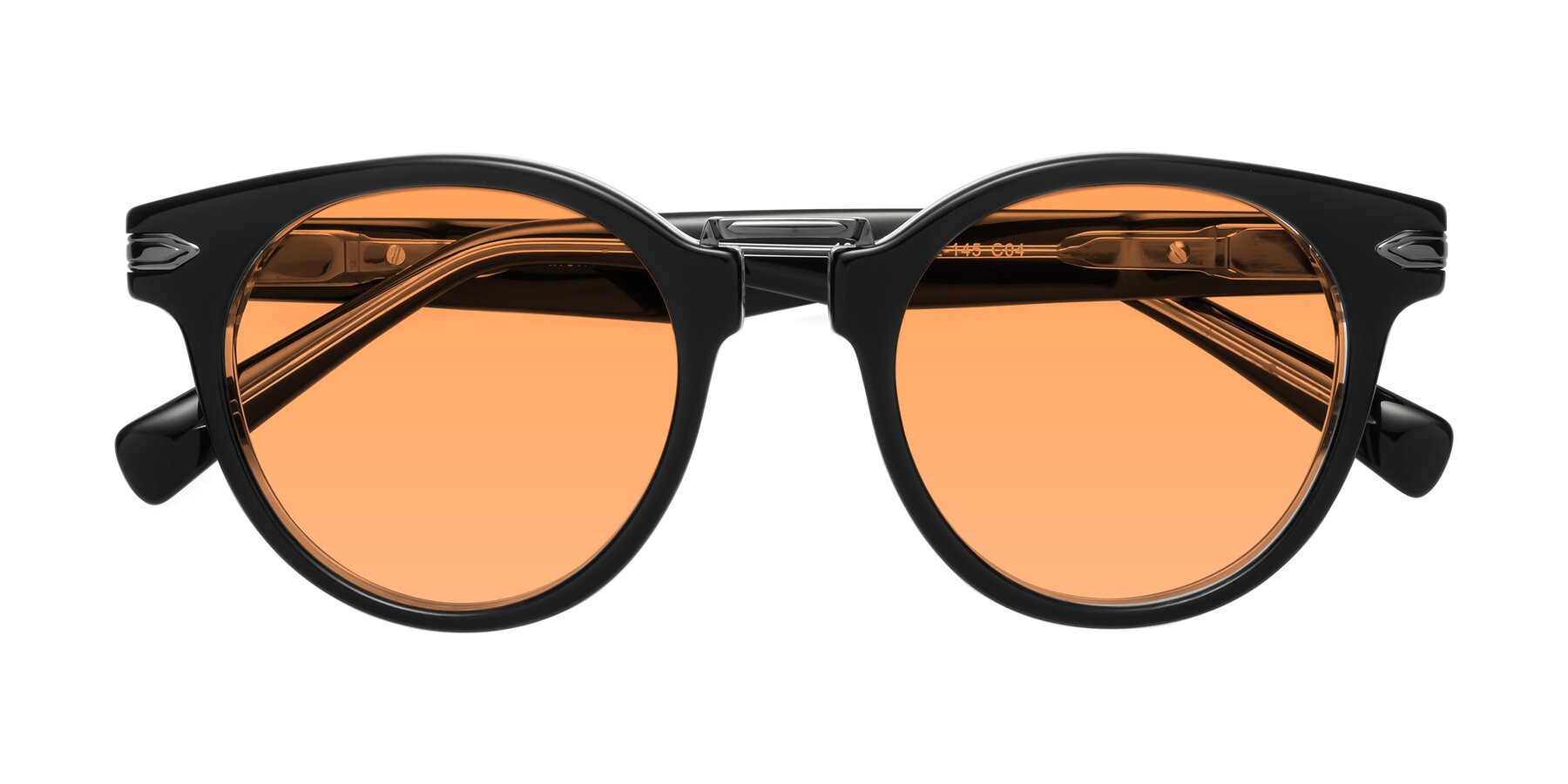 Folded Front of Alfonso in Black-Clear with Medium Orange Tinted Lenses