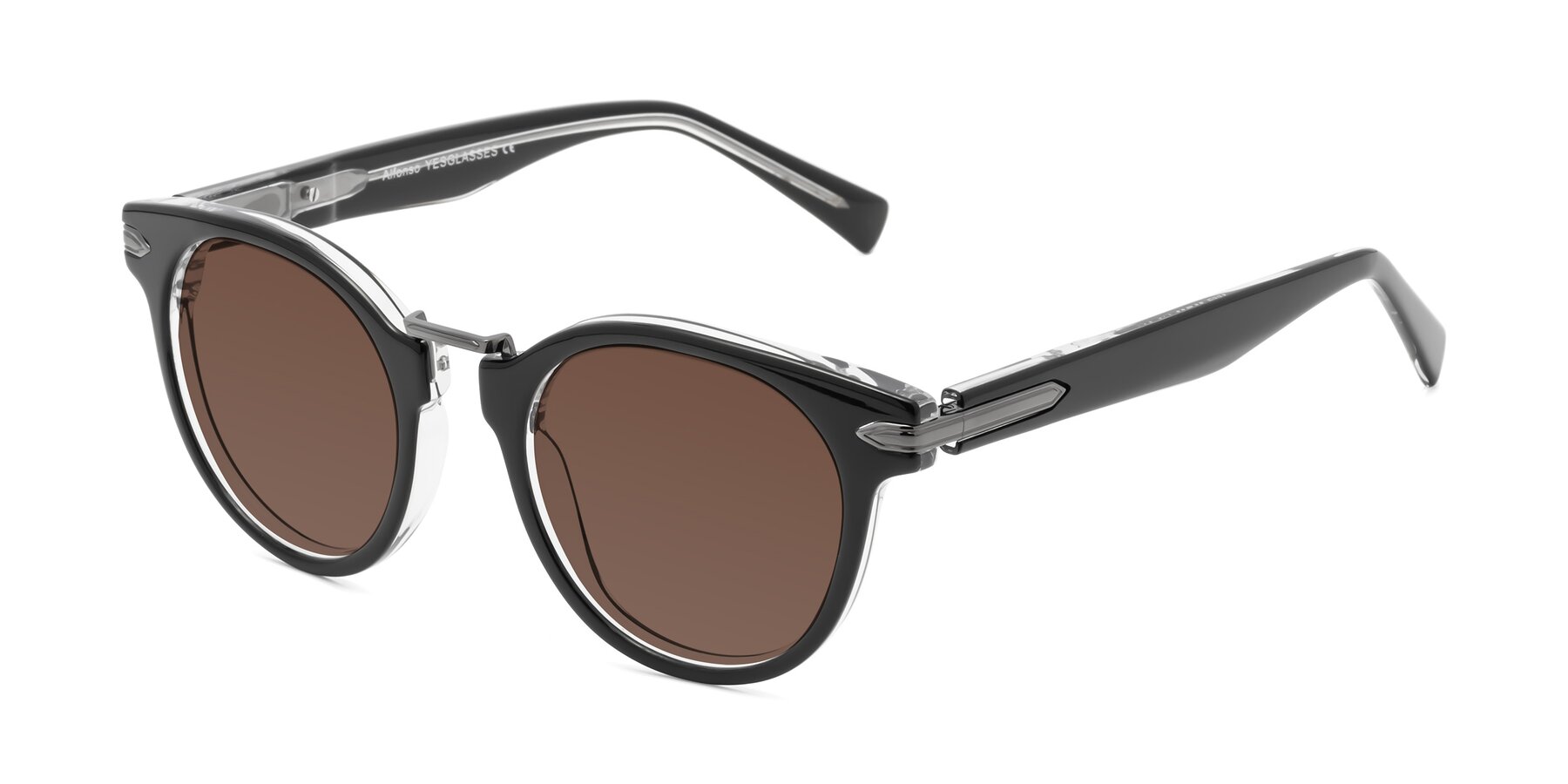 Angle of Alfonso in Black-Clear with Brown Tinted Lenses