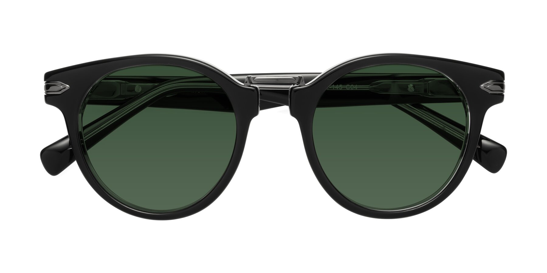 Folded Front of Alfonso in Black-Clear with Green Tinted Lenses