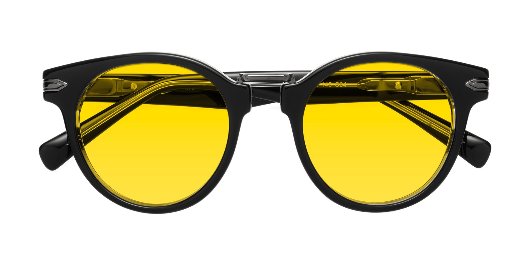 Folded Front of Alfonso in Black-Clear with Yellow Tinted Lenses