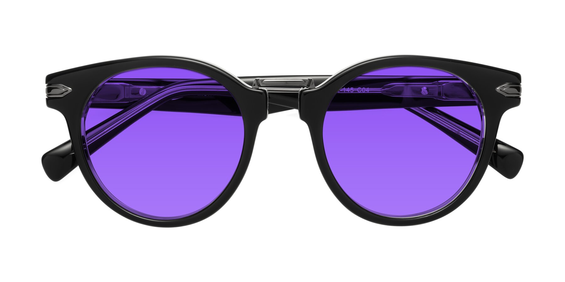 Folded Front of Alfonso in Black-Clear with Purple Tinted Lenses