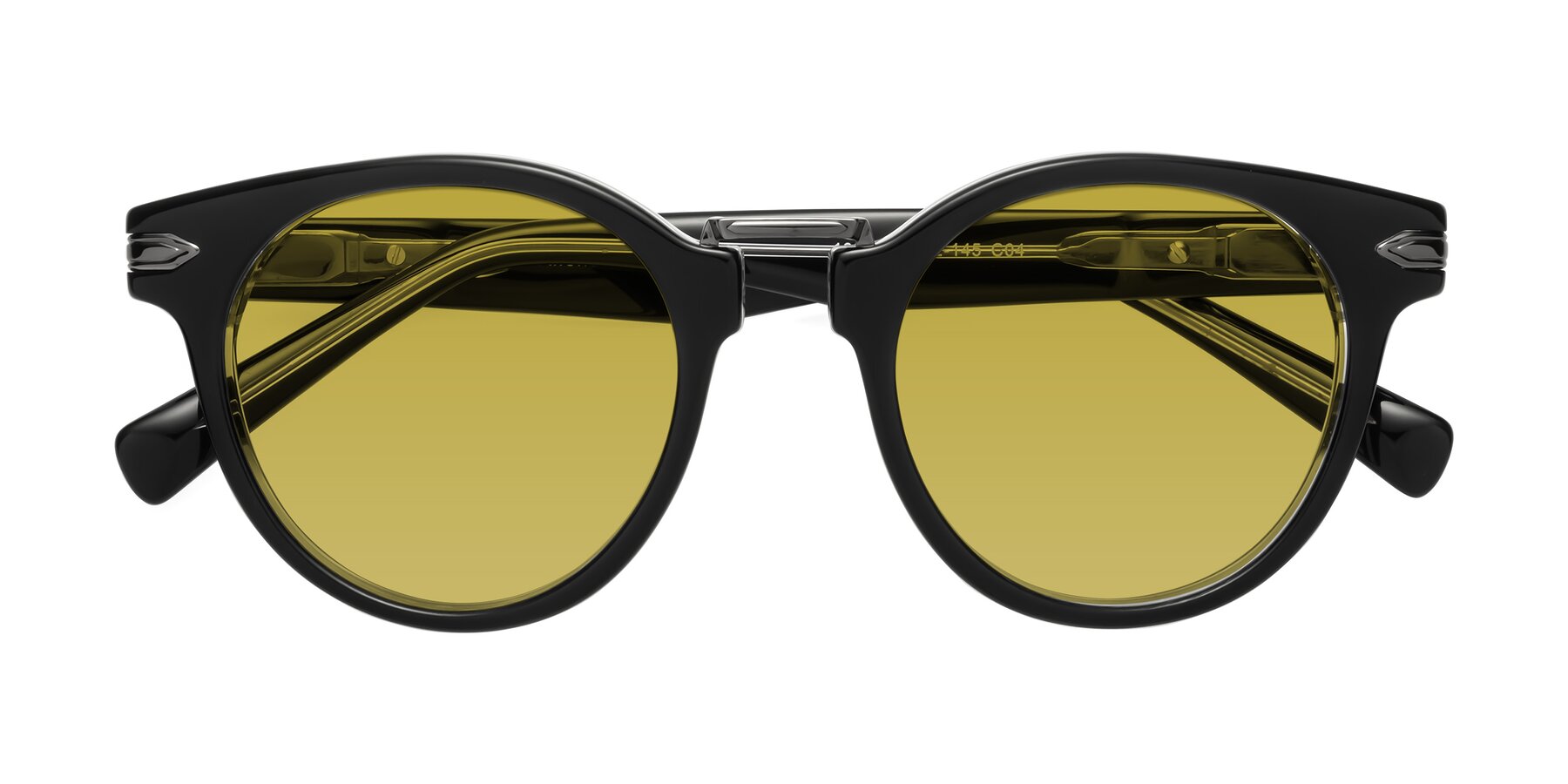 Folded Front of Alfonso in Black-Clear with Champagne Tinted Lenses