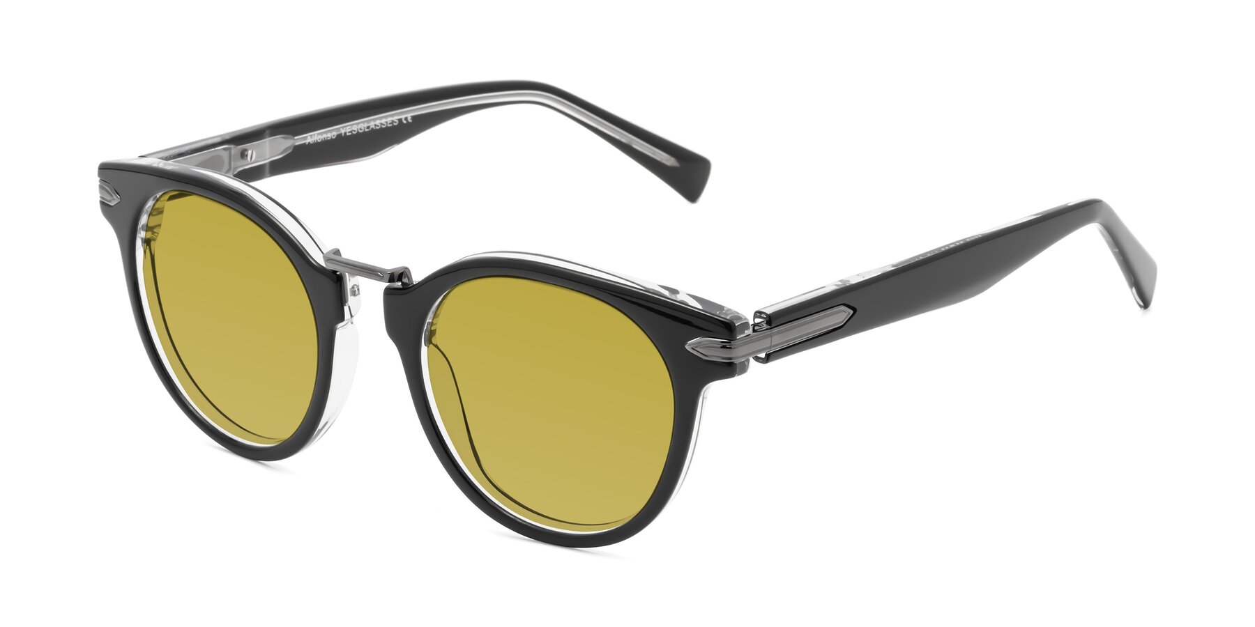 Angle of Alfonso in Black-Clear with Champagne Tinted Lenses