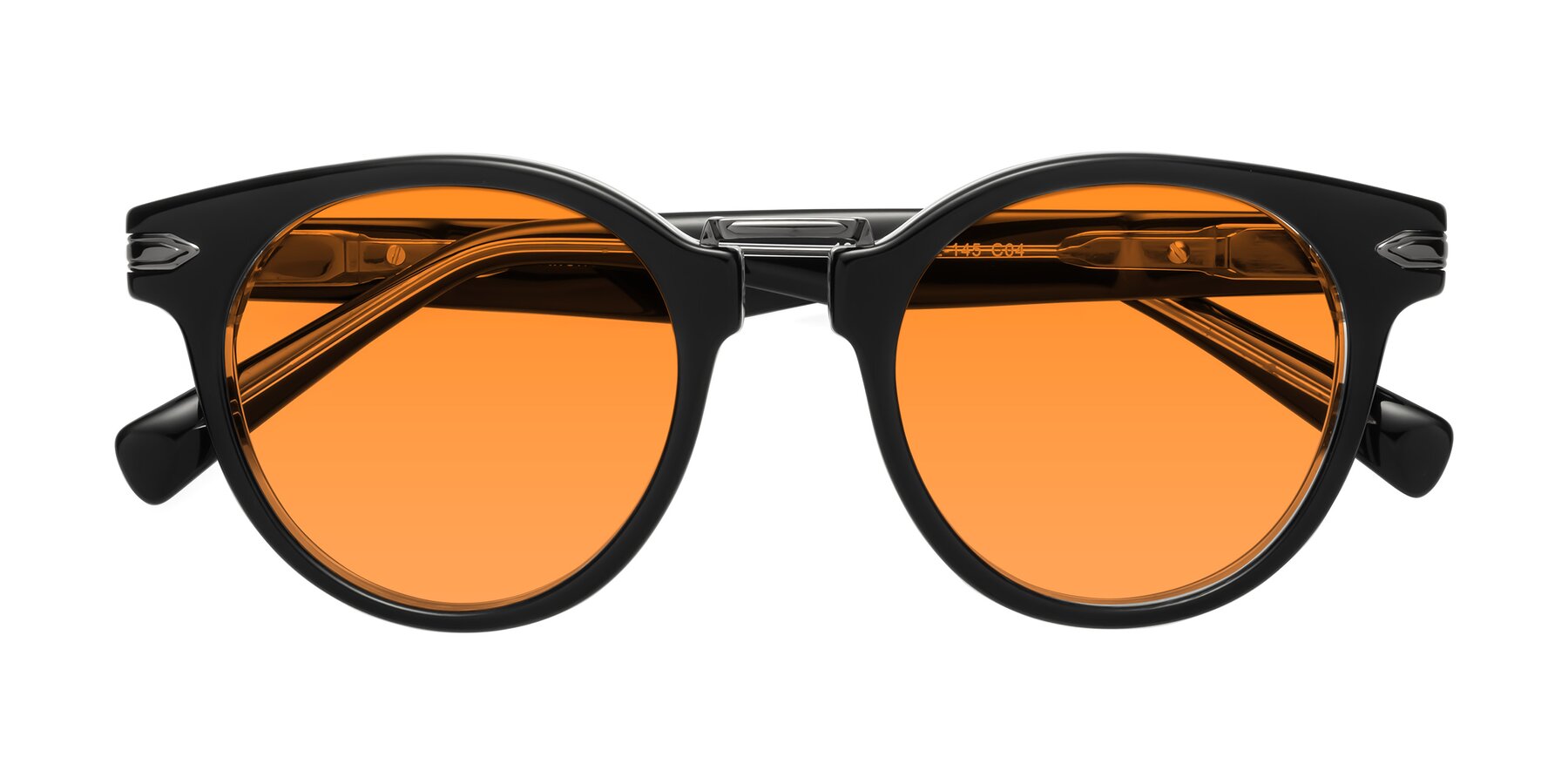 Folded Front of Alfonso in Black-Clear with Orange Tinted Lenses