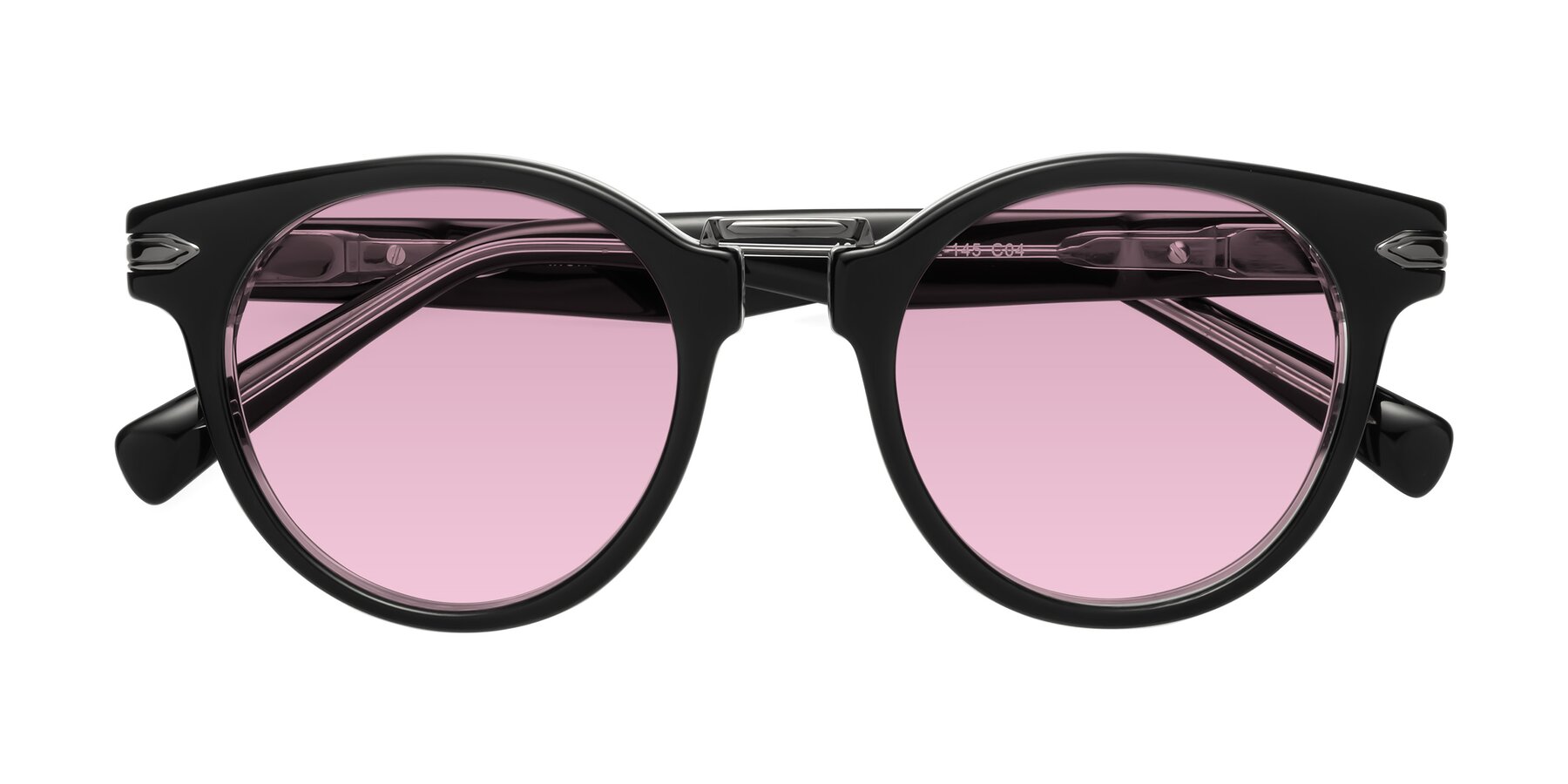 Folded Front of Alfonso in Black-Clear with Light Wine Tinted Lenses