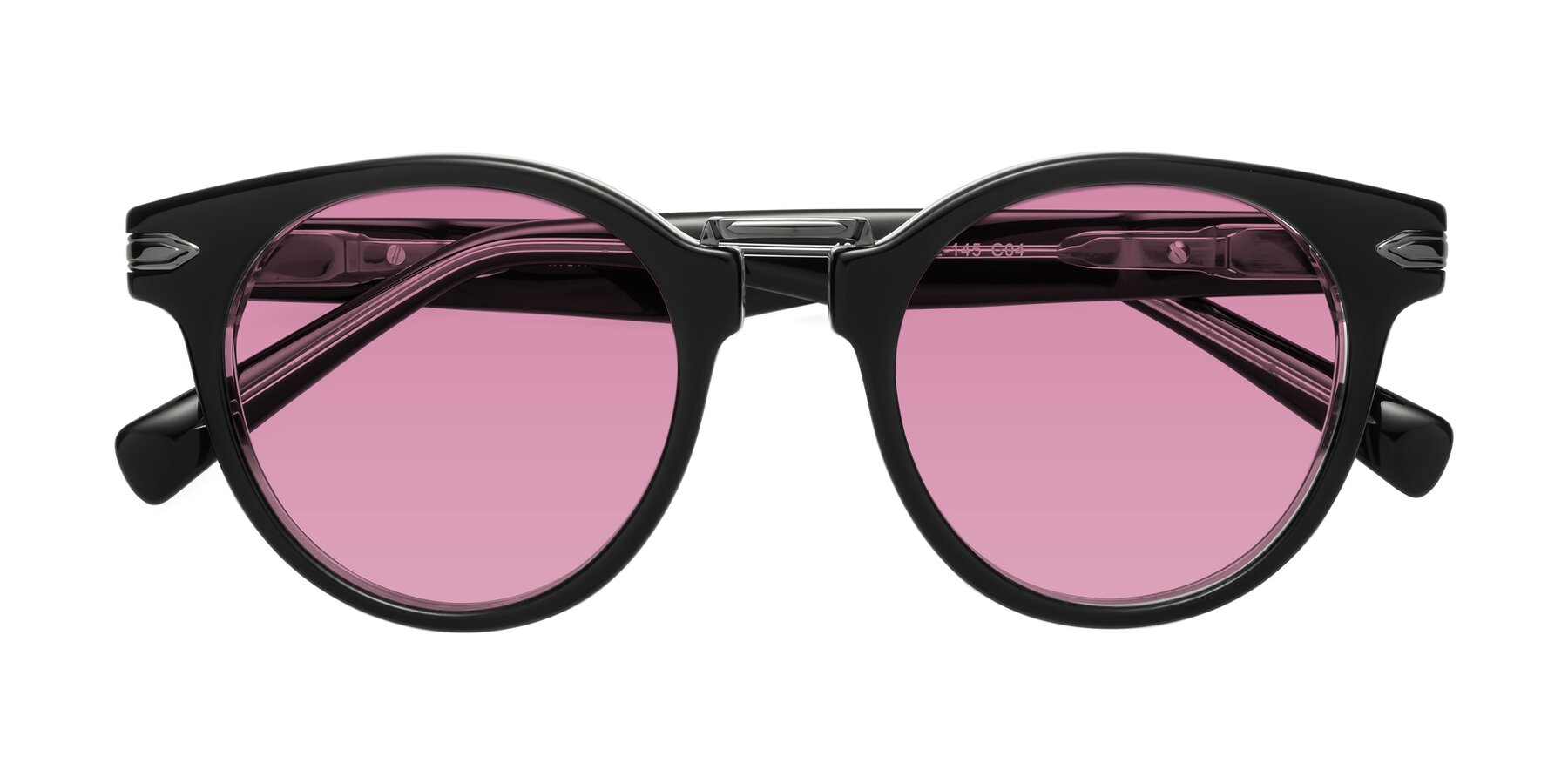 Folded Front of Alfonso in Black-Clear with Medium Wine Tinted Lenses